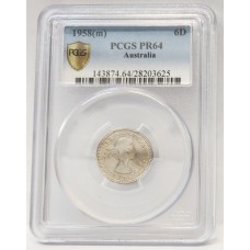 AUSTRALIA 1958 M . SIXPENCE . PROOF . PCGS PR64